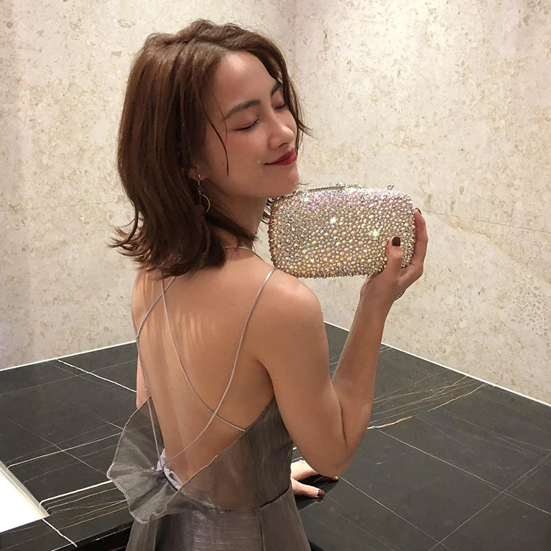 Women Handbag Heavy Metal Style Luxury Shining Mided Color Crystal Rhinestone Diamond Everning Clutch Purse Customized Handmade