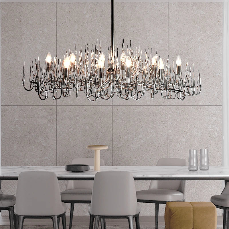 LED Living Room Dining Room Silver Rectangular Chandelier Hanging Branch Chandelier Kitchen Lsland Hanging Lamp Lighting Fixture