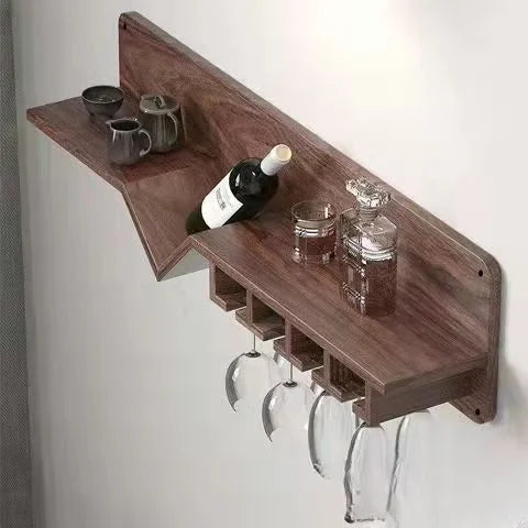 High-end wall-hung wine rack walnut wall frame simple Nordic solid wood restaurant wall decoration rack