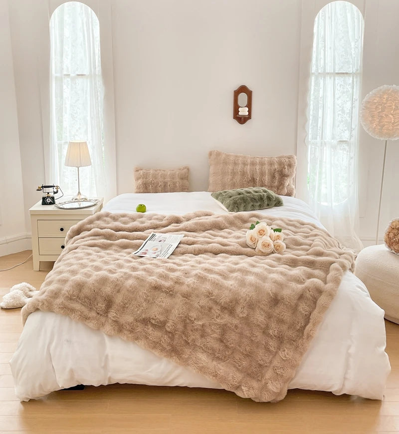 Faux Fur soft Throw Blanket warm winter Plush Bedspread on the bed plaid sofa cover Gradient blankets for living room bedroom