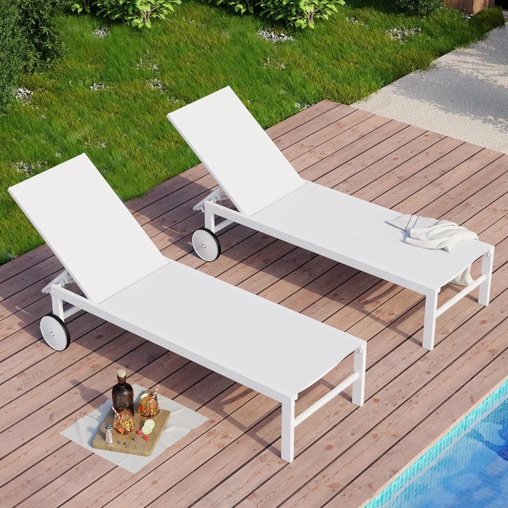 SUNLEI Patio Chaise Lounge Outdoor Set of 2, Pool Lounge Chairs for Outside w/5-Position Adjustable Backrest & All Weather