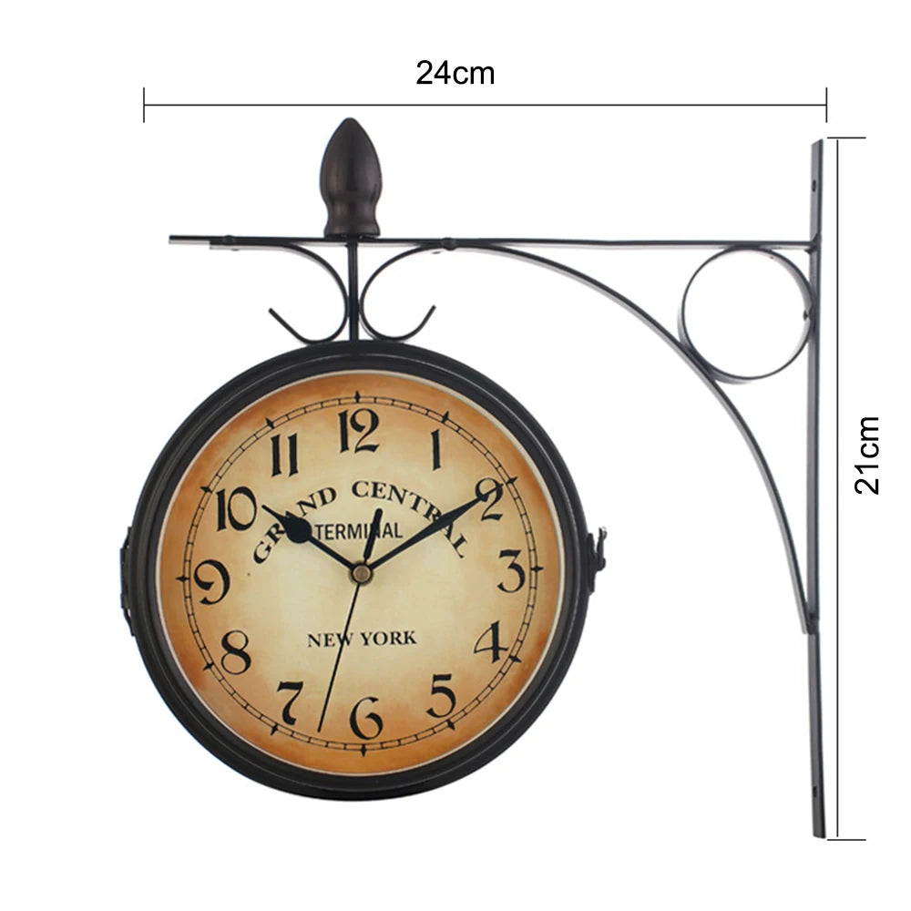 Vintage Wall Clock Living Room Silent Clock Double Sided Minimalist Antique Wall Clock Gifts Home Office Wall Hanging Art Deco