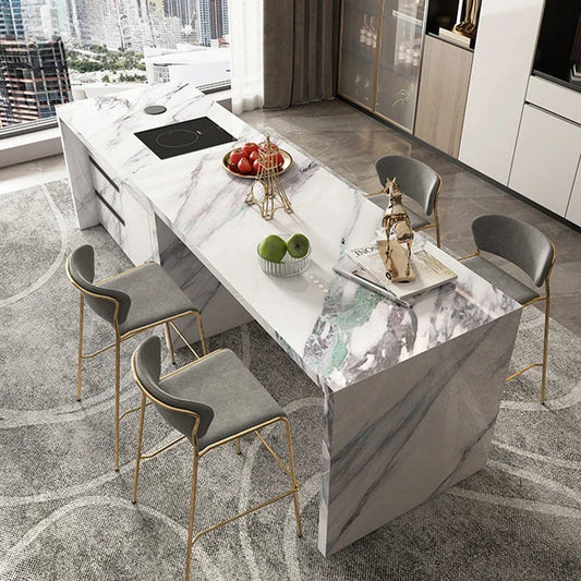 Modern Luxury Rock Plate Island Table and Dining Table Integrated Household Living Room, High end Bar Counter, Kitchen