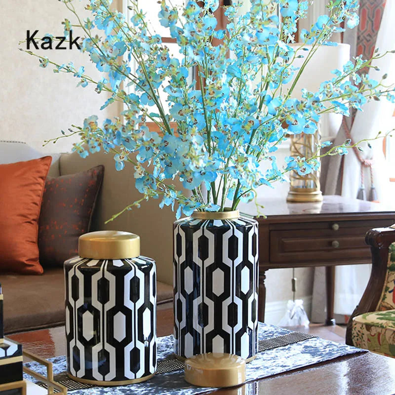 American Style Black White Vase Storage Jar Nordic Light Luxury Desktop Ikebana Dried Flower Vases Home Living Room Decoration