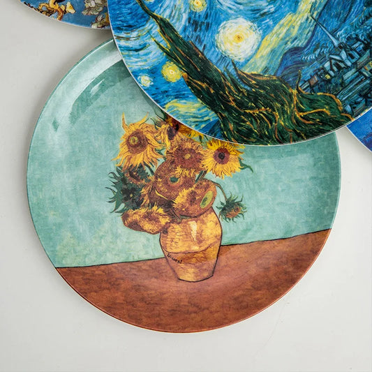 High Quality Van Gogh Oil Painting Bone China Plate 8 Inches Ceramic Dinner Plate Set Kitchen Dishes Plate Dinner Plates Art