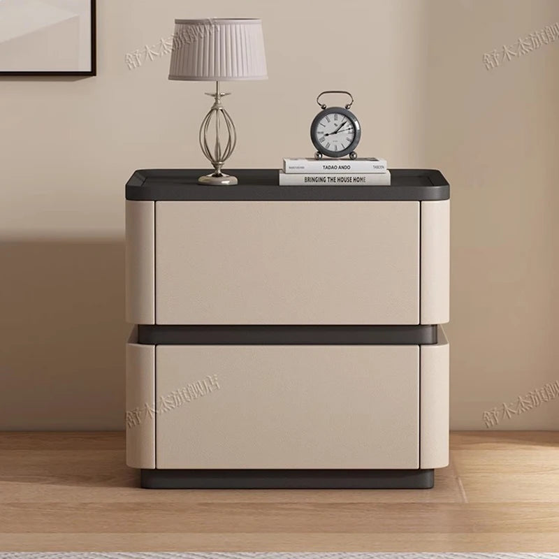 Italian Simple Modern Solid Wood Nightstand Luxury PU Leather Creative Bedroom Narrow Bedside Table Muebles Home Furniture WKNS