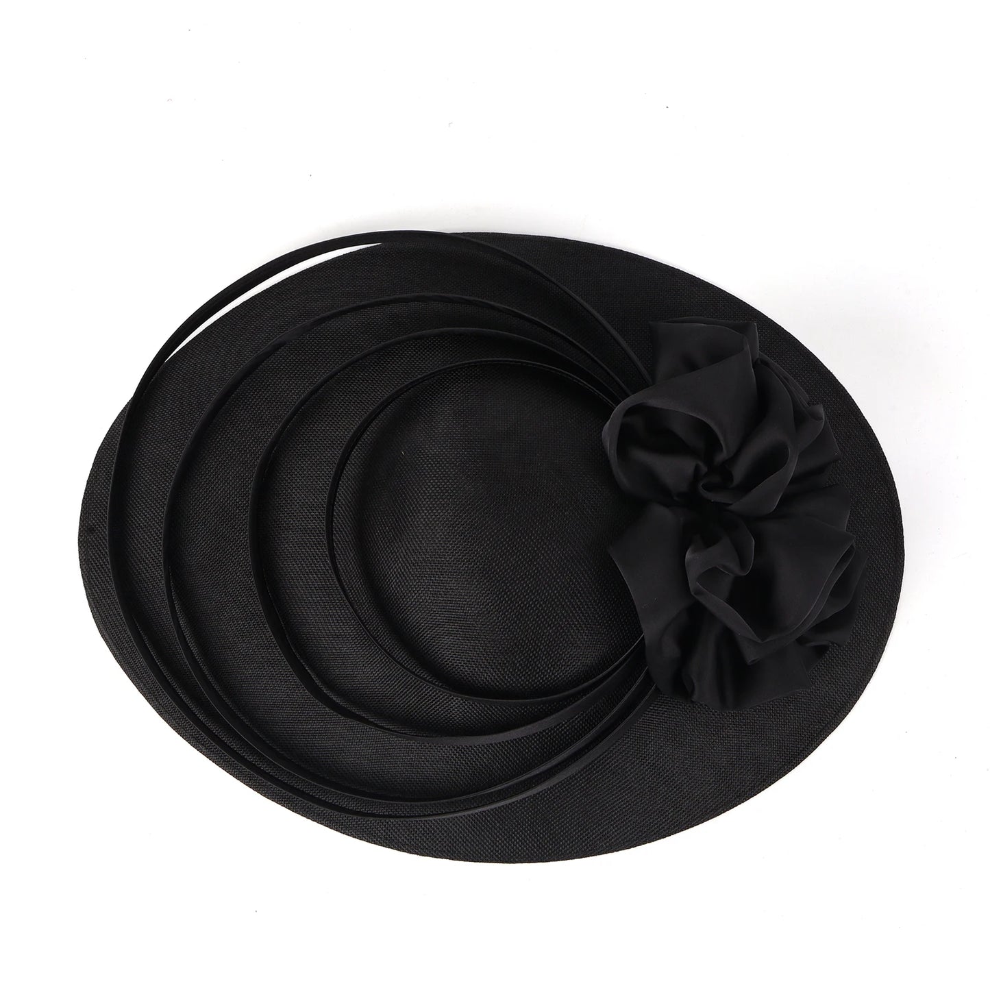 Black Large Flower Fascinator Sinamay Church Hat Kentucky Derby Hat Wedding Luxury Headband Hat Cocktail Tea Party for Women