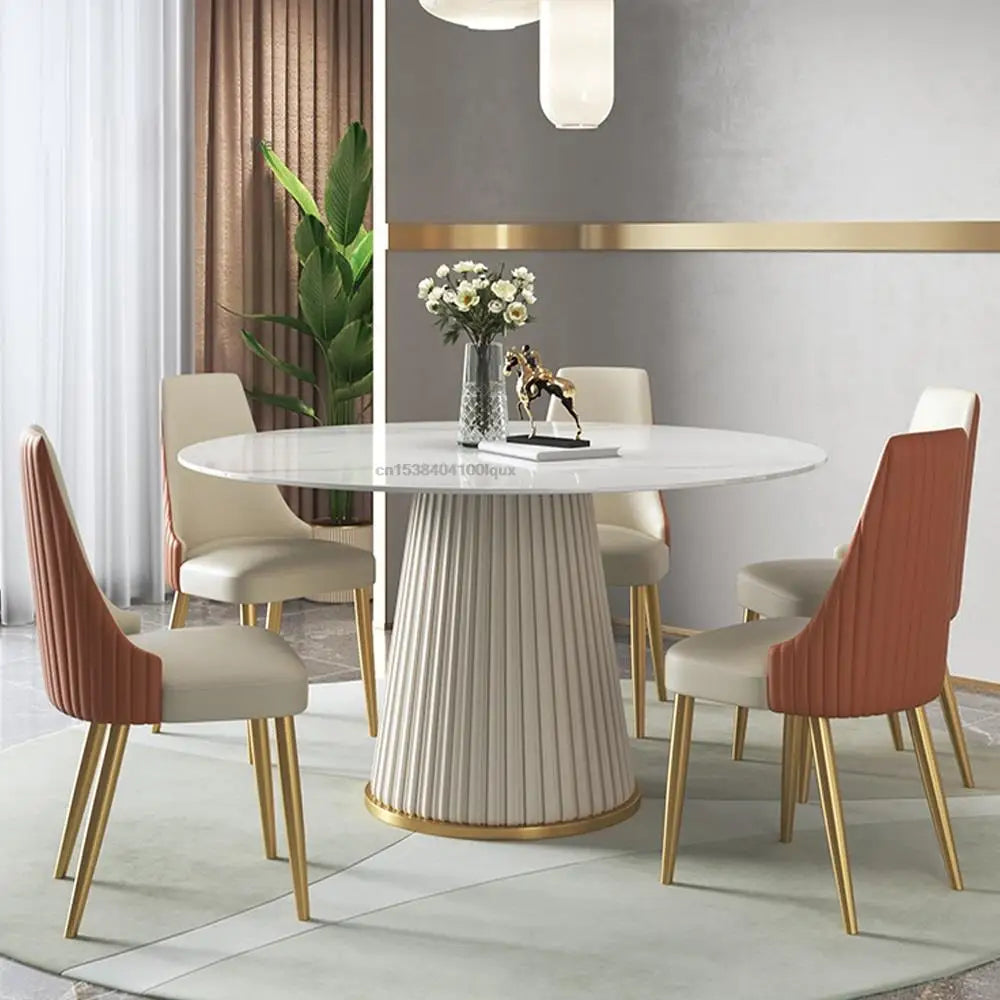 Modern Simple Light Luxury High-End Rock Slab Round Kitchen Table Household Marble Dining Table And Chair Combination Hot Sale