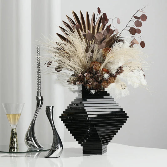 Crystal Large Flower Vase Luxury Black Interior Modern Design Flower Bottle Exsurreal Room Office Pots De Fleurs Home Decor