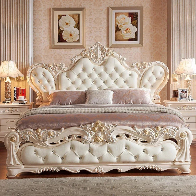 Nordic Queen Luxury Bed Under Storage King Modern Bedroom Bed Wood Genuine Leather Letto Matrimoniale Multifunzione Furniture