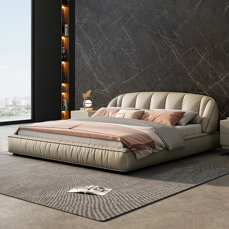 Minimalist leather bed,  modern master bedroom double  1.8-meter light luxury high-end design,