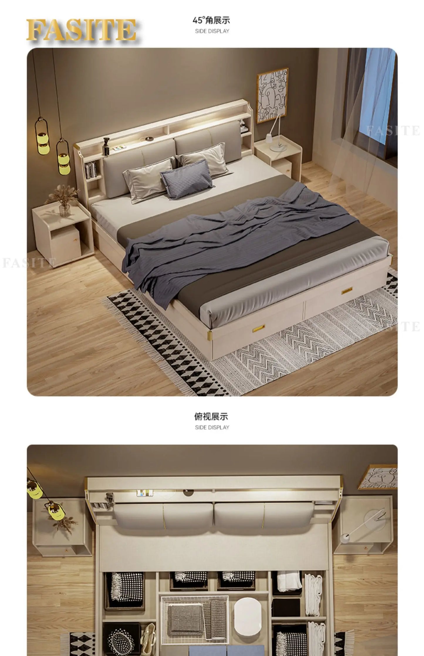 Modern Marriage Bed Minimalist Queen Size Luxury Bedroom Bed Multifunctional Storage Camas De Casal De Luxo Home Furniture