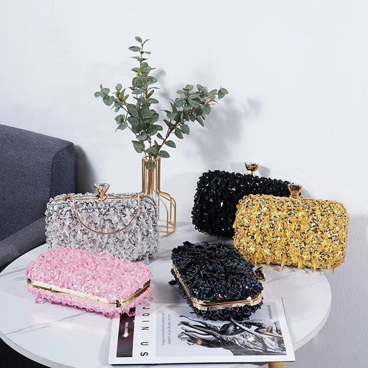 2024 New Women's Evening Bags Fashion Luxury Sequin Beaded Banquet Handbags Clutches Ladies Chain Small Shoulder Bag Purses