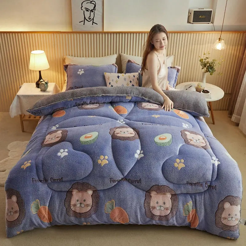 Thickened Winter Blanket Quilt Lamb Wool Double Layer Thick Warm Blanket 150/180/200 Comforter Throw Blankets for Beds