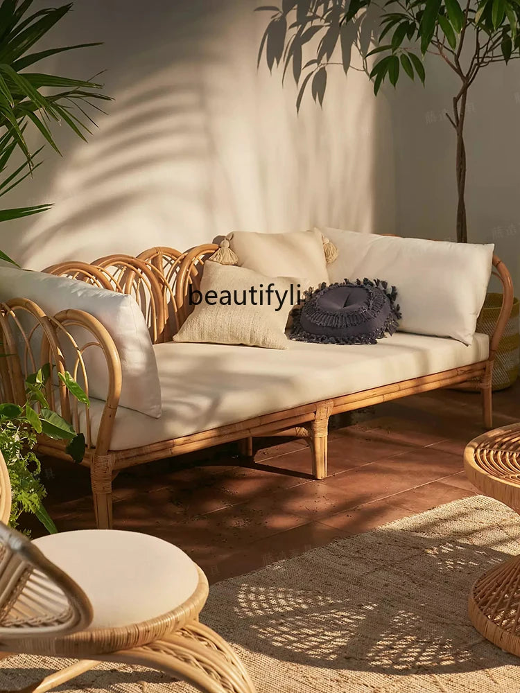 Rattan Sofa Nordic Combination B & B Living Room Modern Real Rattan Small Apartment Single Three-Person Leisure Rattan Chair