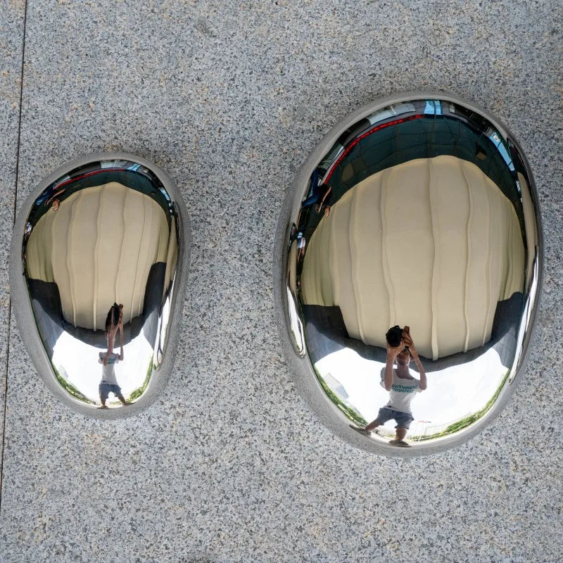 Park landscape stainless steel mirror cobblestone sculpture manufacturers make outdoor furnishing stainless steel large sculptur