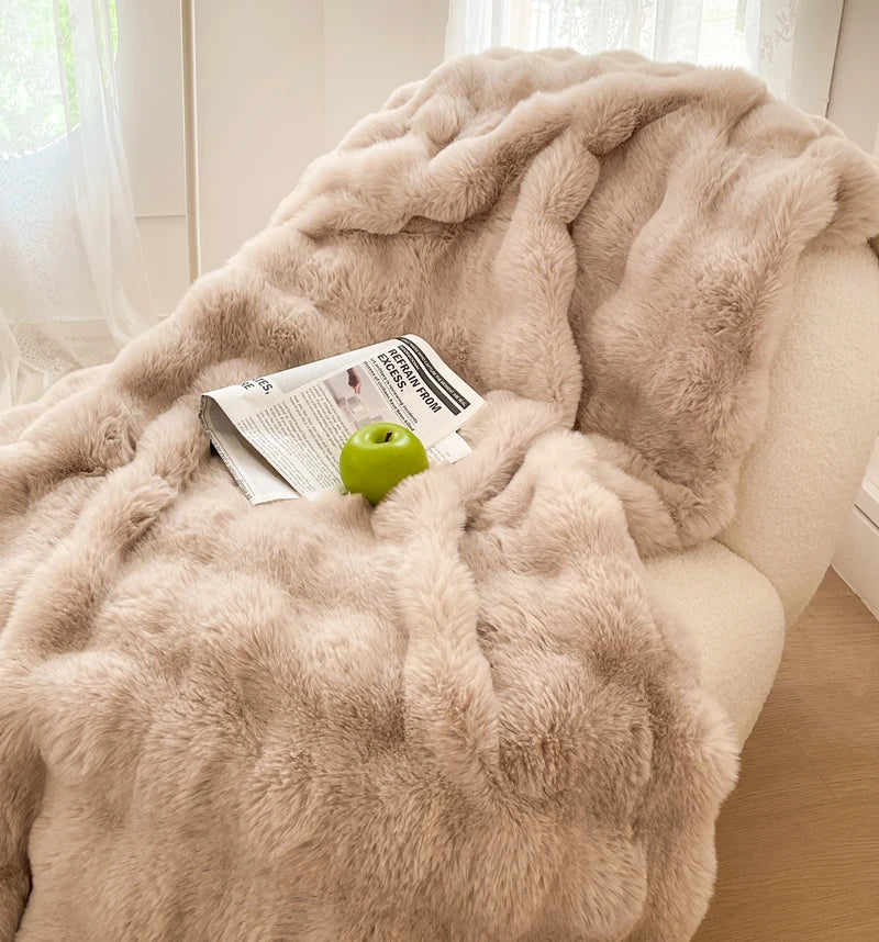 Faux Fur soft Throw Blanket warm winter Plush Bedspread on the bed plaid sofa cover Gradient blankets for living room bedroom