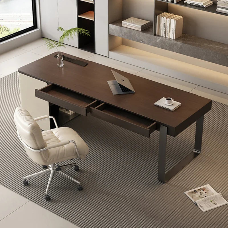 Italian Minimalist Study Office computer desk Luxury Modern Solid Wood desk Nordic Saddle Leather Computer Mesa Office Furniture