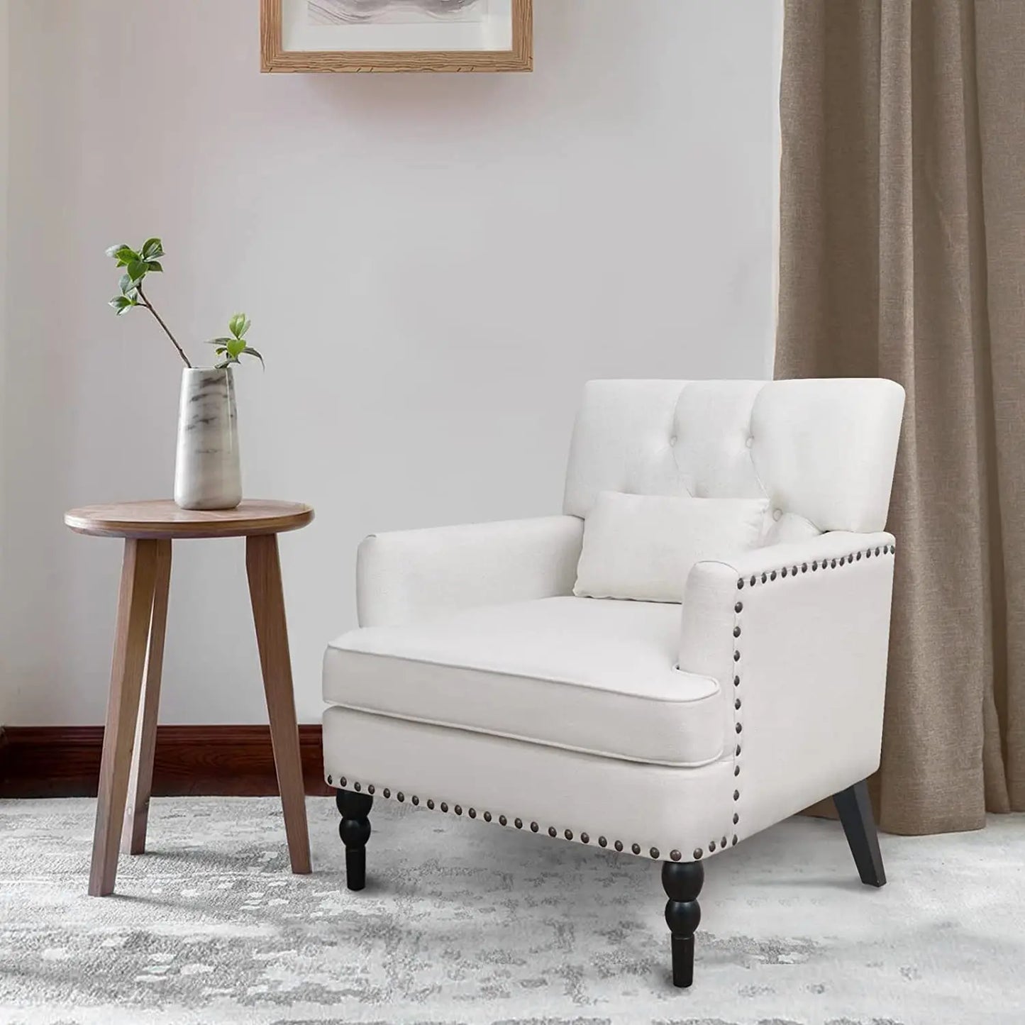 GERICCO Accent Chair for Living Room Comfy Club Chair with Pillow Lazy Sofa Button Tufted Rivet Armchair Luxury Nordic Furniture