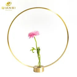 Luxury Round Metal Brass flower vases glass vases tall for home decor