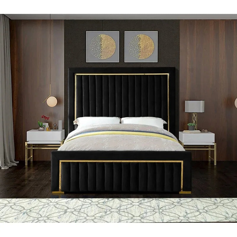 Customized high quality king double size upholstered bed designs for home