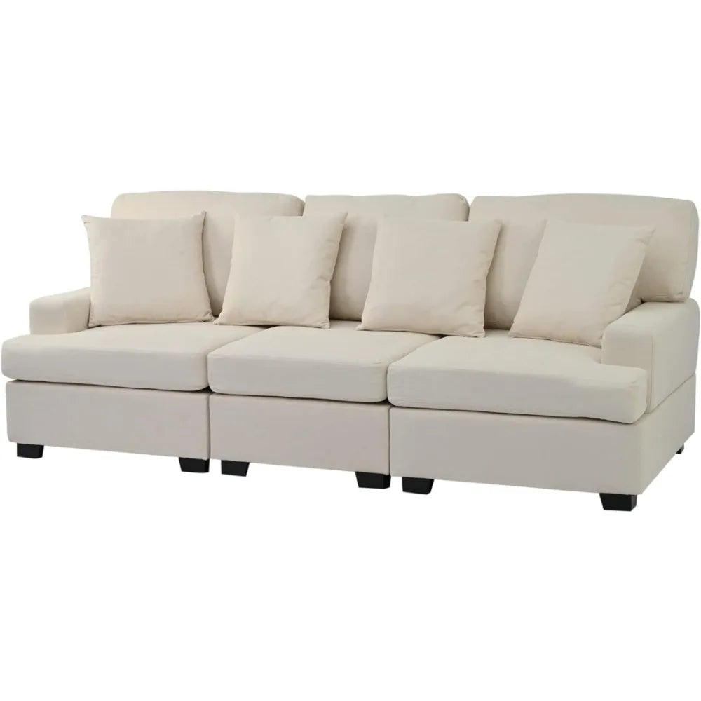 91‘’ Luxury sofa Merax 3 Upholstered Sofa Sets Couch with Removable Back Seat Cushions 4 Comfortable Pillows Living Room Sofa