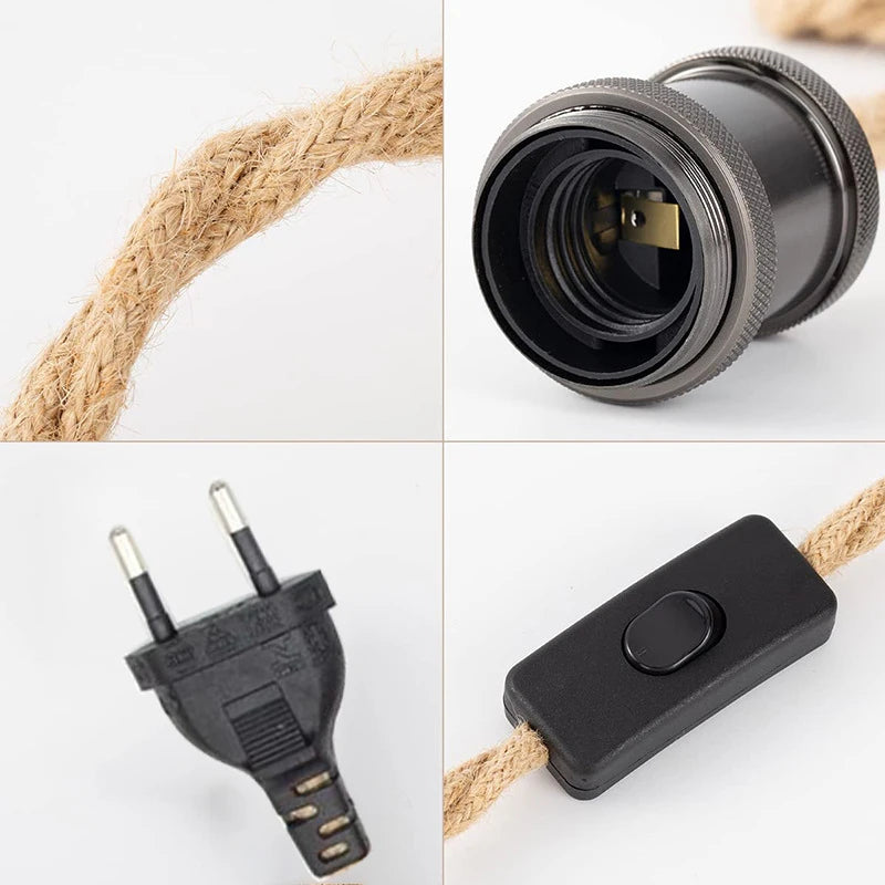 4.5M Power Cord Pendant Light Twist Hemp Rope Cables E26 E27 Lamp Holder EU Plug with Switch Wire Edison Bulb Socket Cord