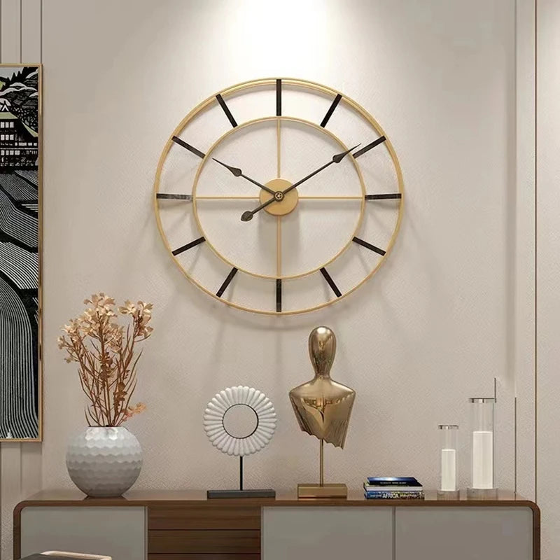 Modern Minimalist Iron Wall Clock Creative Fashion Design For Home Office Wall Decor Silent Hanging Watch Black and Gold 50/60cm