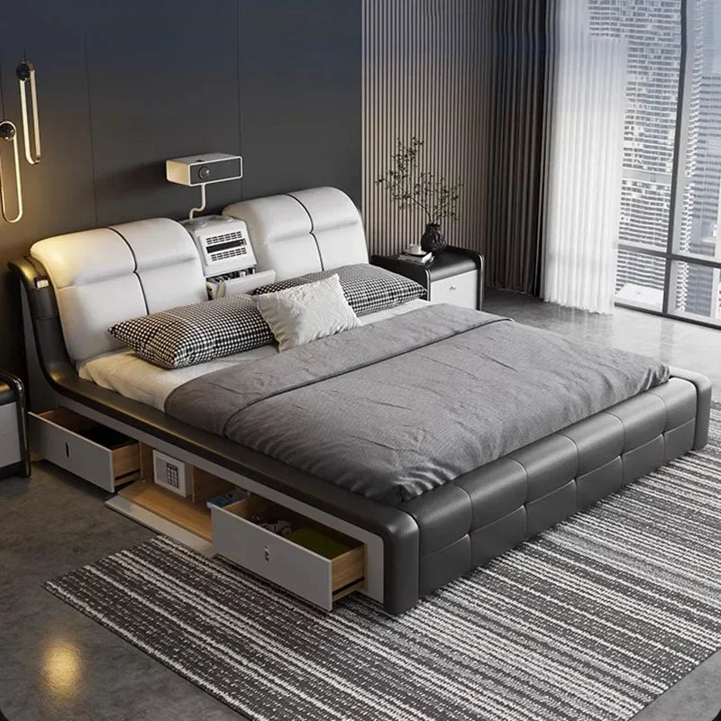 Smart Luxury Modern Double Bed King Size Master Multifunctional Queen Double Bed White Luxury Letto Matrimoniale Room Furniture