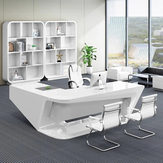 Boss Luxury Office Desks Computer Workstation Storage Executive Minimalist Design Office Table White Mesa Escritorio Furnitures