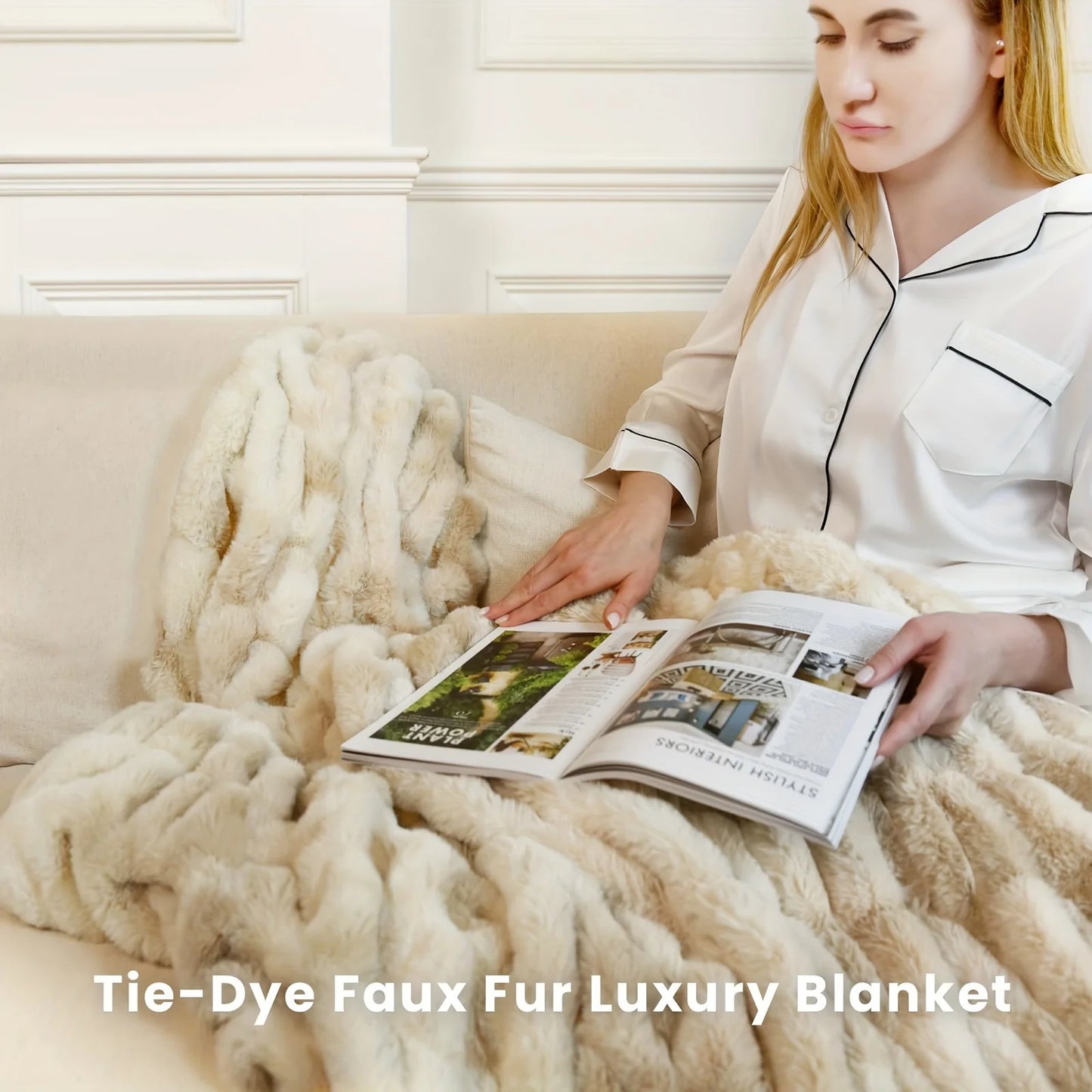 Soft Fuzzy Faux Fur Throw Blanket in Camel Cozy Fluffy Plush Fleece Blanket Furry Shaggy Accent for Couch Bed Sofa Travel Office