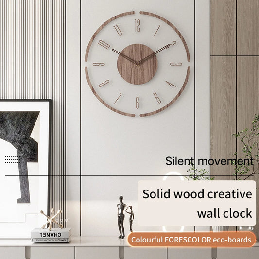 Solid Wood Creative Silent Quartz Clock Clock For Living Room Office Decor Creative Mute Nordic Minimalist Wall Clock 14inch