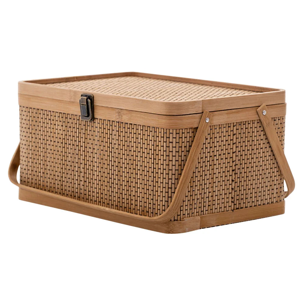 Woodchip Picnic Basket Woven Storage Basket Empty Wicker Basket Rattan Egg Container Organizer Bins Moon Cake Box 2