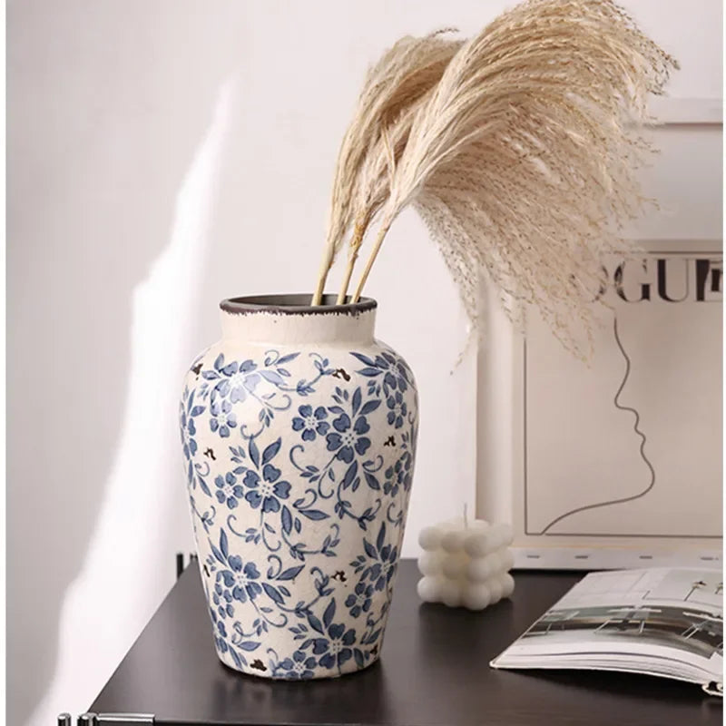 Light Luxury High-end Flower Vase Blue White Ceramic Home Decor Do Old Plant Vase Living Room Senior Sense Hydroponics Vase