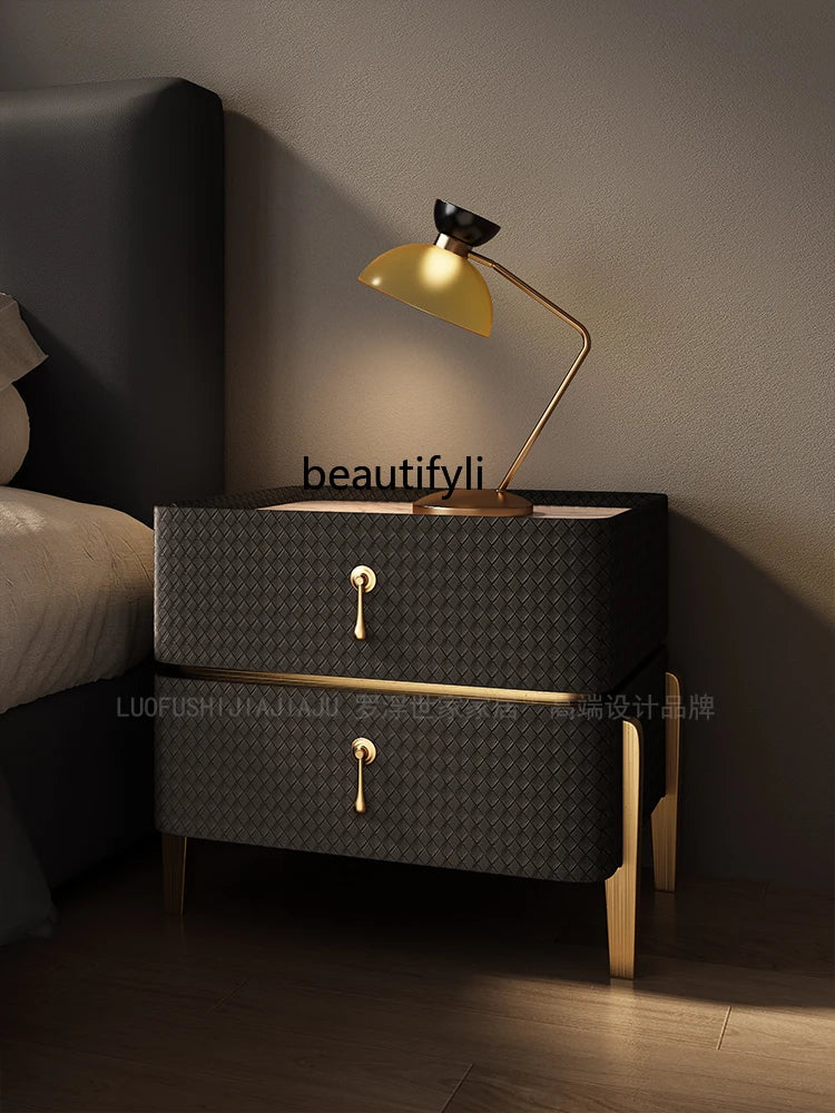 Bedside Table Light Luxury High-Grade Solid Wood Stone Plate Chest of Drawers Modern Simple Home Bedroom Bedside Cabinet