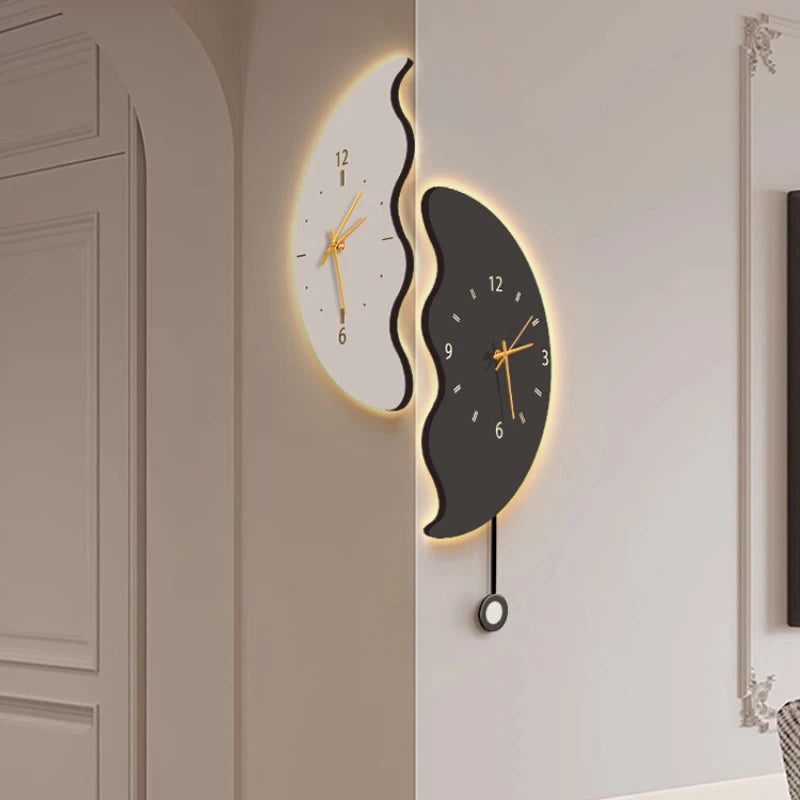 Double-sided Corner Wall Clock Living Room Simple Light Luxury Creative Art Clock Wall Lamp Modern Household Corner Wall Watch