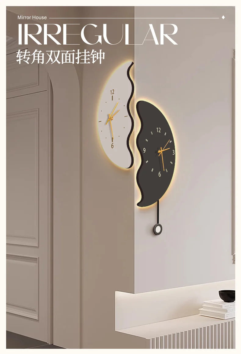 Double-sided Corner Wall Clock Living Room Simple Light Luxury Creative Art Clock Wall Lamp Modern Household Corner Wall Watch