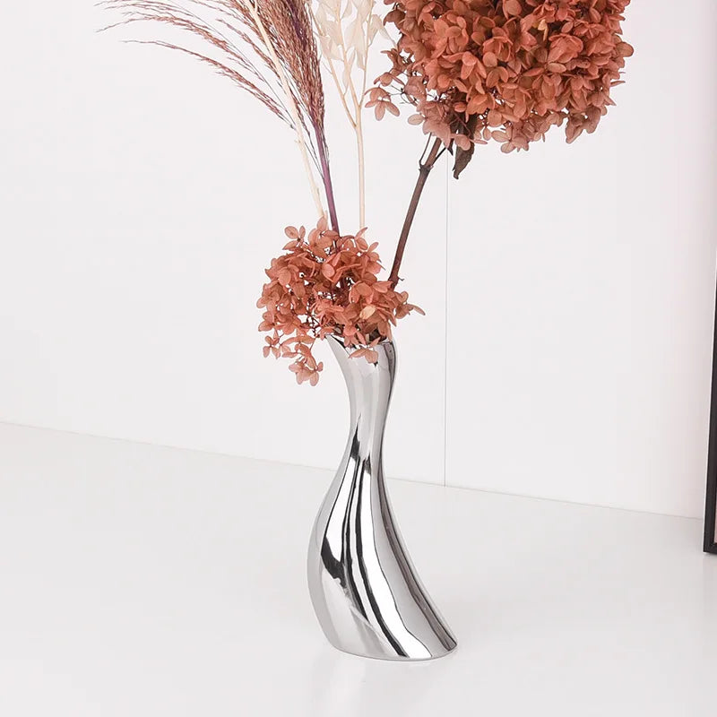 Ceramic Vase Electroplated Silver Table Dry Flower Flower Arrangement Flower Model Room Bookcase Decoration Soft Decoration