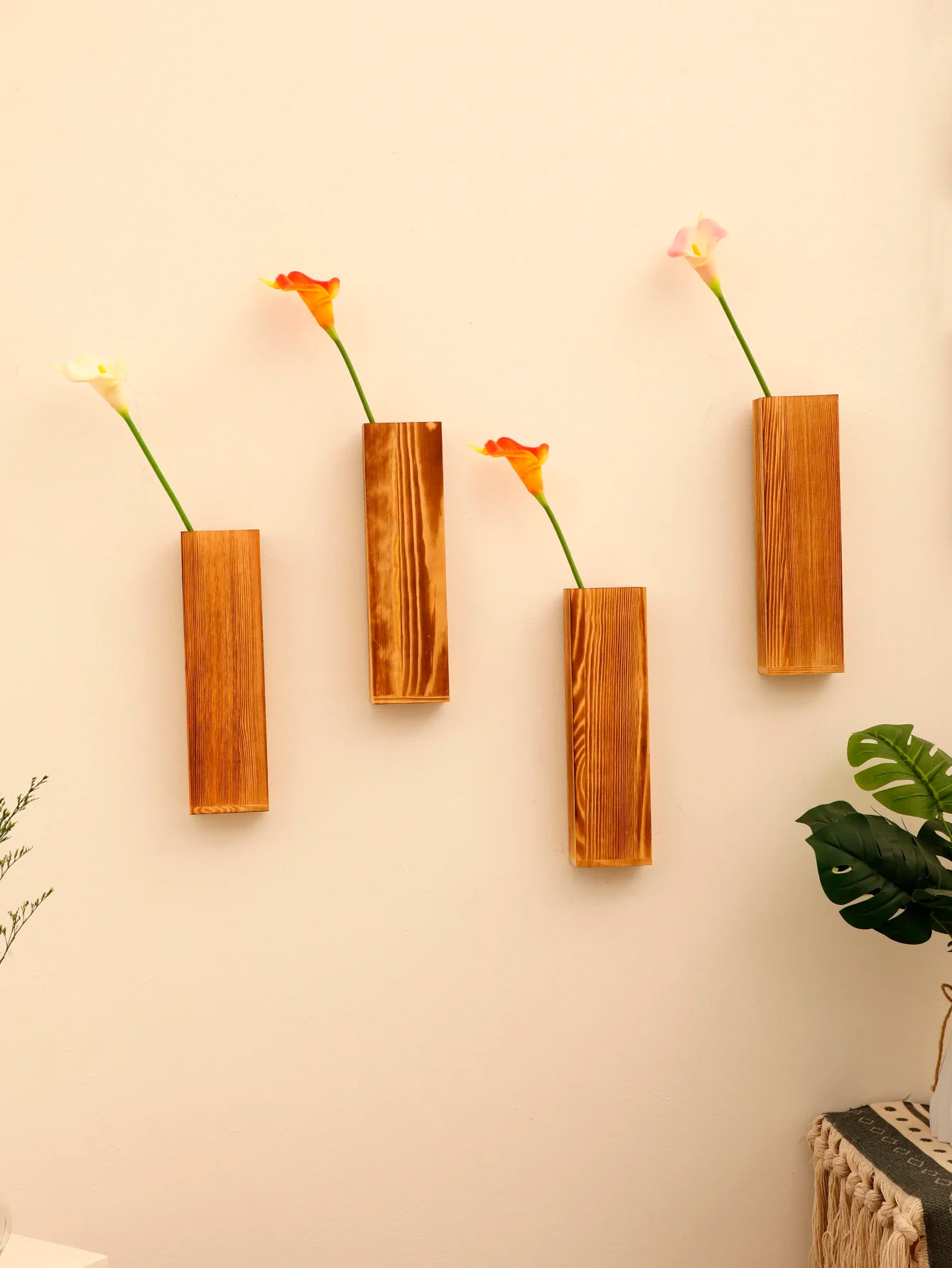 Wood Wall Vase Wooden Hanging Planter Holder for Dried Flowers and Artificial Greenery Plants Farmhouse Wall Hanging Decor Gift