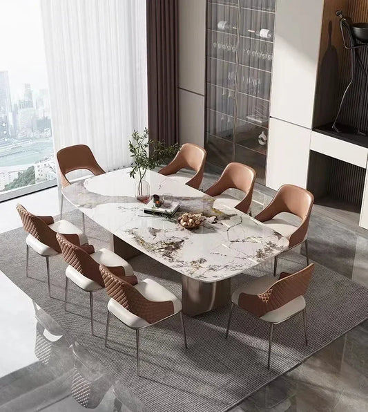 Modern Dining Room Set Marble Metal Dining Table with 6 Chairs Tables and Chairs for Restaurant New