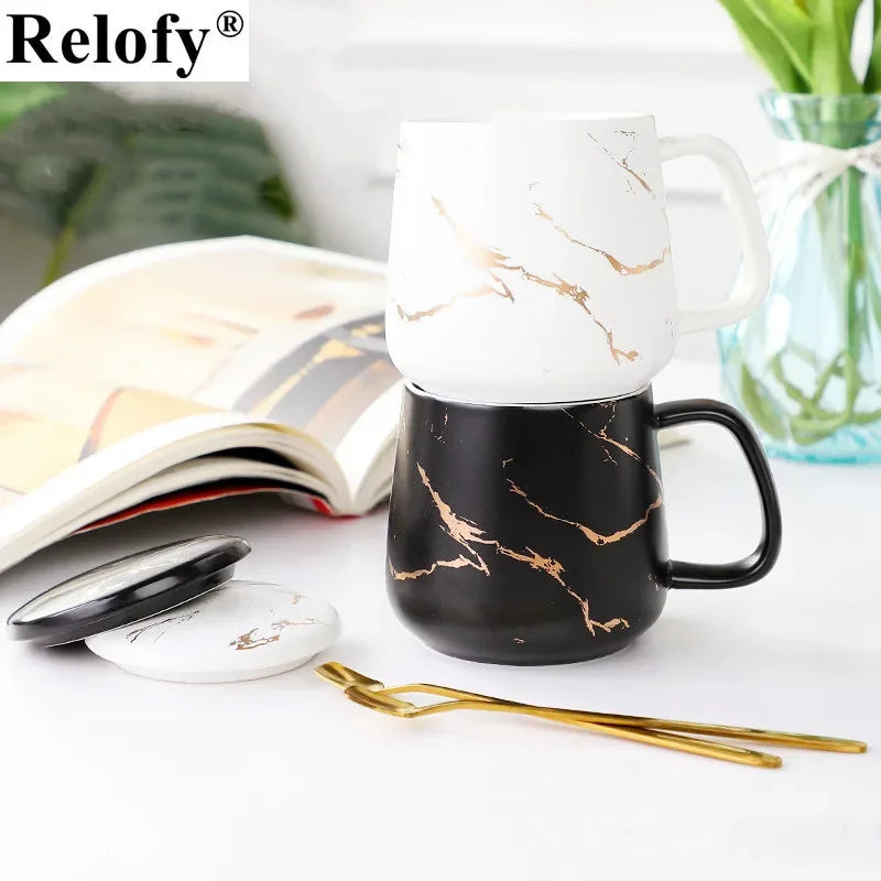 400ml Luxury Gift Package Ceramic Mug with Lid and Spoon Lovers Coffee Mug Creative Coffee Cups Ceramic Coffee Cup Set Drinkware