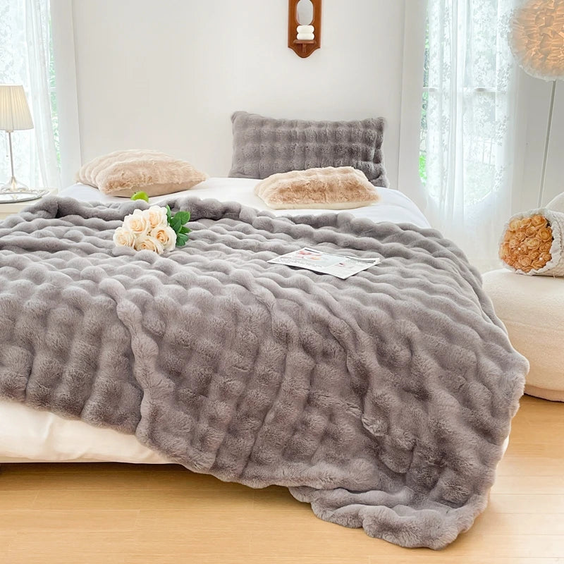 Faux Fur soft Throw Blanket warm winter Plush Bedspread on the bed plaid sofa cover Gradient blankets for living room bedroom