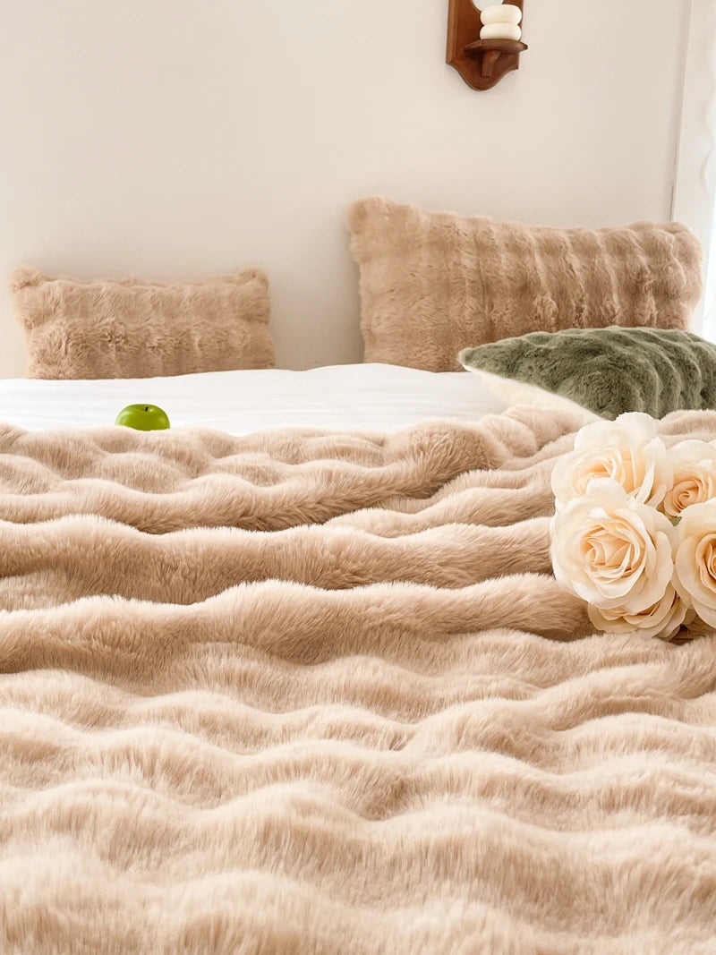 Faux Fur soft Throw Blanket warm winter Plush Bedspread on the bed plaid sofa cover Gradient blankets for living room bedroom