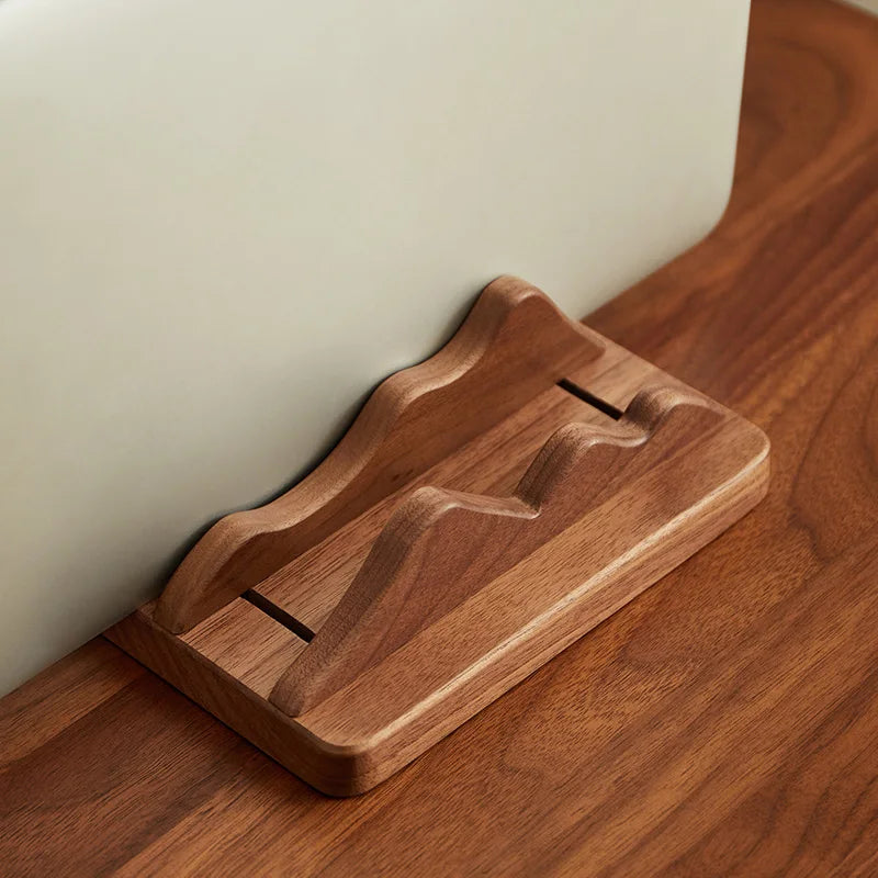 Walnut Vertical Laptop Stand - with Wooden Holder and Card Slot.