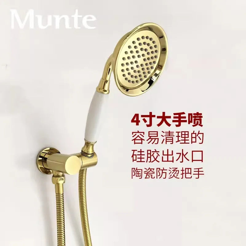 Luxury Brass Gold Bathroom shower faucet set Wall Mounted Top Quality Hot cold water shower head set 8 inch Top Shower sprayer