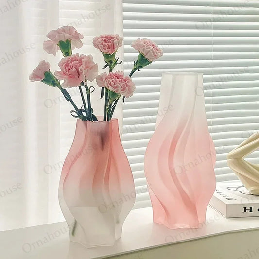 Northern Europe Light Luxury Creative Colorful Pattern Dry Flower Vase Polished Glass Flower Pot for Countertop Decoration فازات