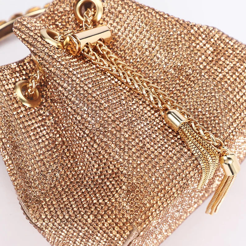 Luxury Designed Rhinestone Handbag Bling Handbags Women Brand PU Leather Metal Totes Modern Diamond Top Handle Drawstring Bag