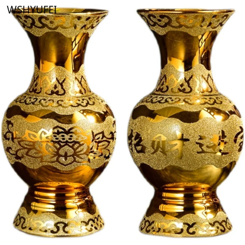 Stainless steel golden vase ceramic vase Buddhist hall and Buddhist utensils Offering Buddha Vase living room home decoration