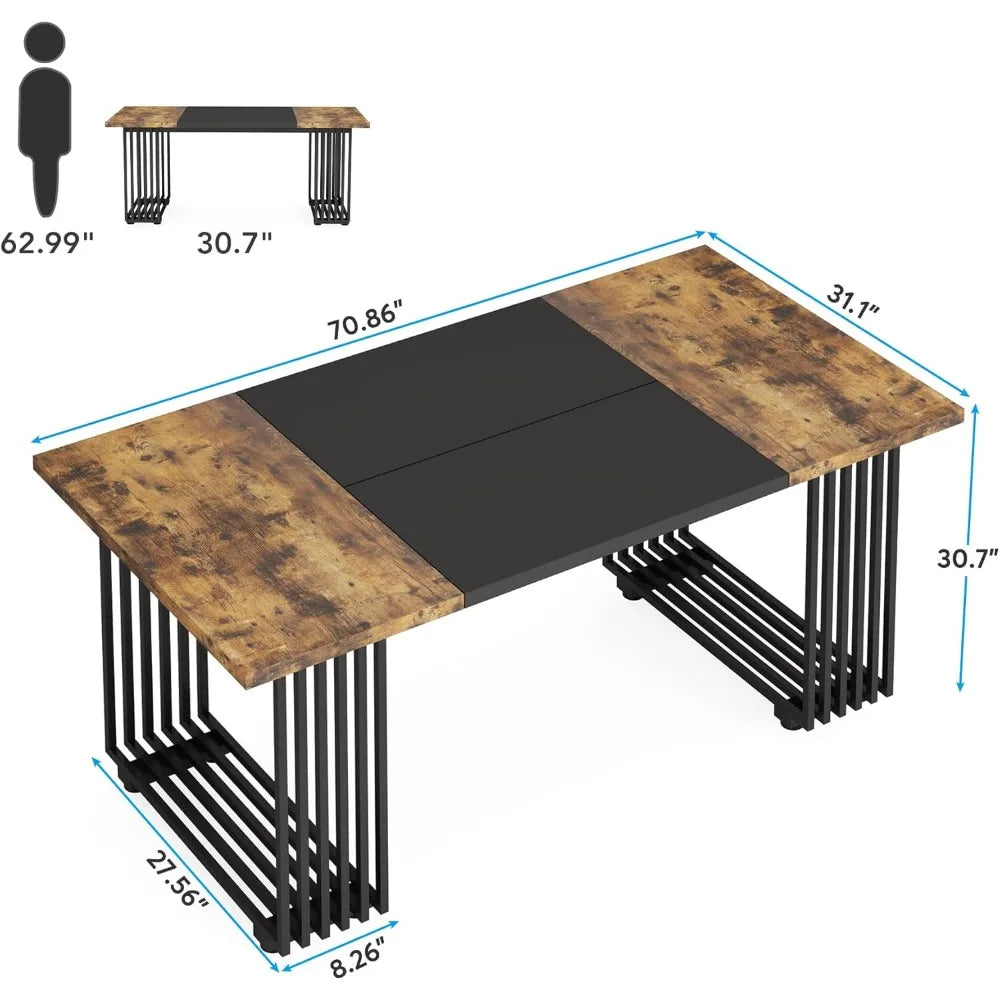 70.9" Executive Desk, Industrial Office Desk, Wood Computer Desk with Black Metal Legs, Large Workstation for Home Office