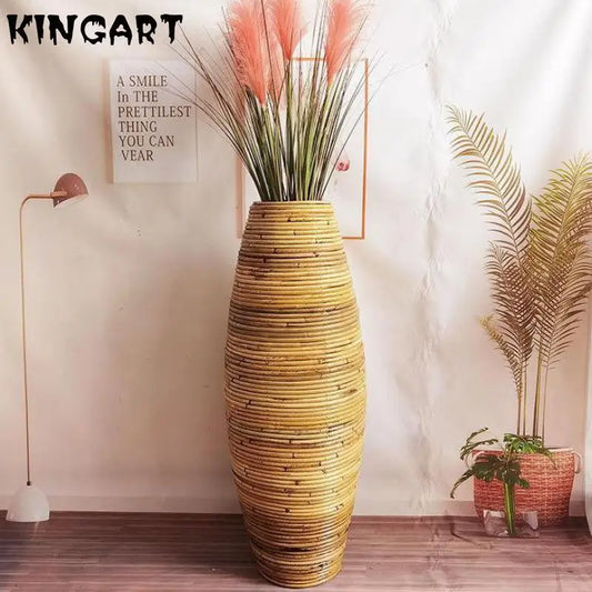 Rattan Floor Vase Large Size Handmade Weaving Cane Ins Style Tall Floor Vase Window Decoration Living Room Big Floor Vase K480